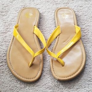 Yellow Leather flip flops